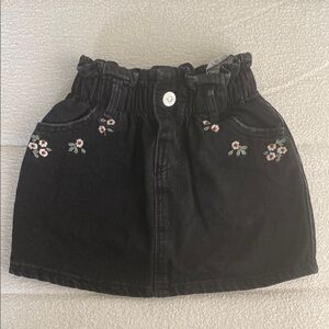 Zara Black distressed paper bag waist skirt with flower embroidery( top is free)